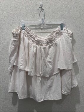 Stoney Clover Lane Target White Ruffle Off The Shoulder Top Heart Beads 3X